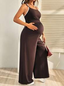 SHEIN Maternity Casual Versatile Jumpsuit, Summer - Brown - View 7