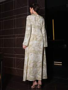 Al Najma 女士春夏梭织印花长袖系腰水钻领花卉A字优雅浪漫阿拉伯连衣裙 - 彩色 - 查看 2