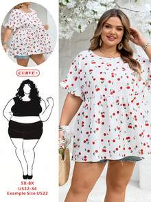 SHEIN CURVE+ Curve 加大码 US22 音乐节、海滨度假、波西米亚风 CURVE PLUS / / 女士时尚宽松圆领蕾丝袖绿色衬衫 波西米亚风度假 - 白色 - 查看 7