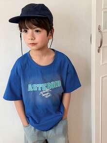 DAZY Camiseta casual de manga corta con cuello redondo y hombros caídos para niños pequeños - Azul - Ver 5