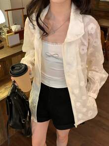 DAZY 女士小众清新花卉提花抽绳外套，轻薄长袖外套，百搭夏季新品 - 白色 - 查看 7