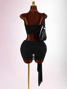 Amplova Women's Mesh Ruched Wrap Tie Bodycon Mini Skirt, Versatile Sexy Avant-Garde Metal Buckle Mini Skirt Suitable For Dates - Black - View 11