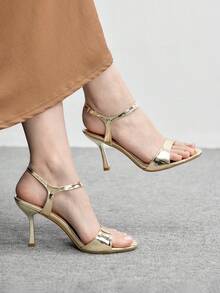 CUCCOO BIZCHIC Women Shoes Spring And Summer New Gold Round Toe Thin High Heel Ankle Strap Women's High Heel Sandals Fashionable And Comfortable Versatile Commuter Women's Sandals Women's Shoes - Light gold - View 4
