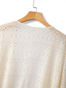 GlowEve CURVE Top lung pentru femei, mărimi mari, din material gros cu decupaj, cu neckline în V, mânecă lungă și decor cu fundă, elegant casual, pentru ieșiri, petreceri și vacanțe - Caisă - Vizualizare 6