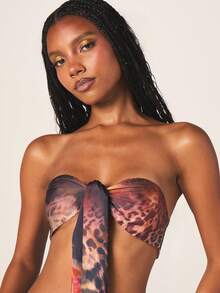 MISSGUIDED Leopard Print Strapless Bandeau Top With Tie Front Detail Sweetheart Neckline Crop Length - Multicolor - View 4