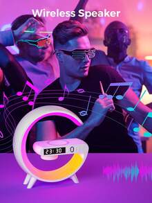Teckwe 三合一 G 型 LED 无线音箱、充电器、定时闹钟、充电支架、床头灯、LED 音乐灯、桌面音箱 - 彩色 - 查看 3