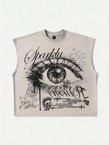 ROMWE MEN Camiseta de tirantes holgada con gráfico de ojo para hombre, de verano - Gris Claro - Ver 1