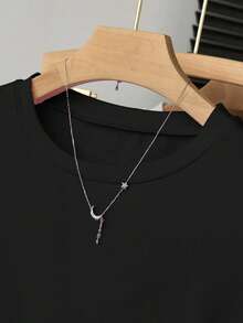 SHEIN 5件/套 女士夏季休闲修身短袖T恤，酒红色、黑色、灰色、碎花灰、浅碎花灰、咖啡色、棕色，适合户外、办公室、居家穿着，数码印花技术，女士T恤 - 彩色 - 查看 4