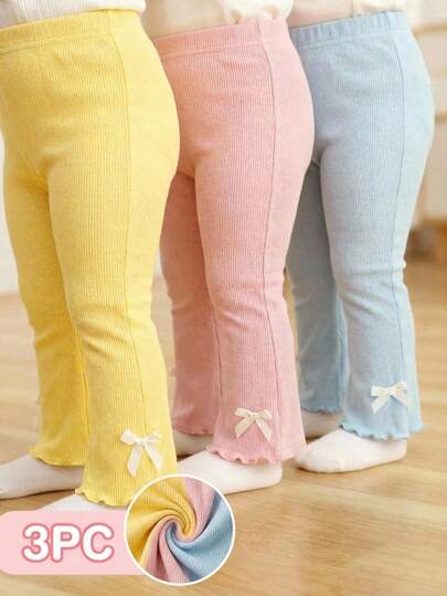 SHEIN Vintaside Kids 女婴三件套服装：夏季服装，婴儿蝴蝶结内裤，甜美套装，时尚夏季风格，驱蚊，简约休闲装，多种颜色可选。