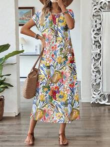 EMERY ROSE Đầm ngắn tay mùa hè in hoa dáng thường ngày dành cho nữ - Nhiều màu - Xem 3
