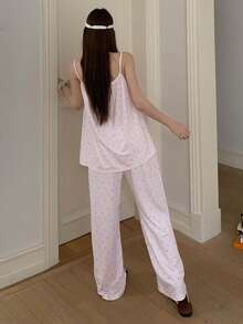 DAZY Women's Summer Ditsy Floral Ruched Camisole And Pants Pajama Set - Pink - View 2