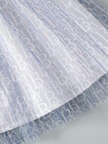 Garden Girls Commuter Style Dress, Summer Collared Shirt Splicing Letter & Numeric Digital Print Mesh Puff Skirt, Suitable For Daily Wear, Vacation & Travel - White - View 8