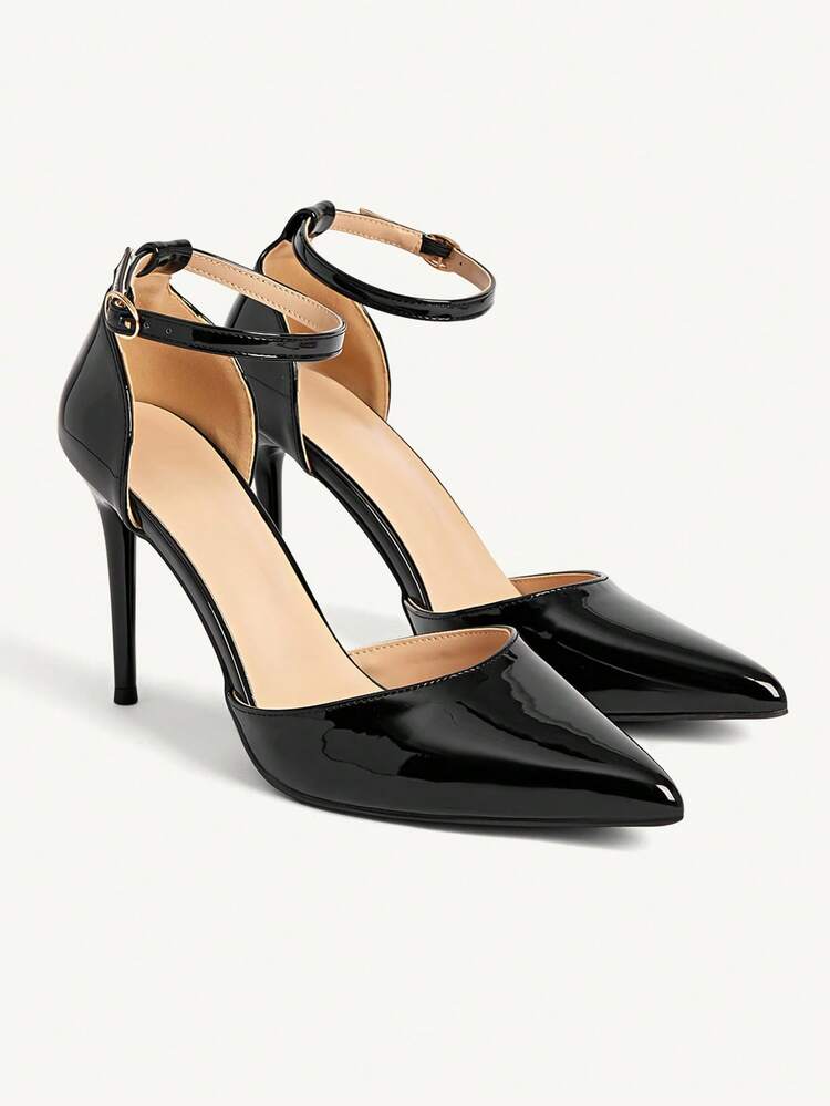 CUCCOO CHICEST Women's New Black Patent Leather Pointed Toe High Heel Shoes, Thin Heel Hollow Out Sandals, Elegant & Versatile For Party, Christmas, New Year's Eve Valentine's Day Elegant Shoes