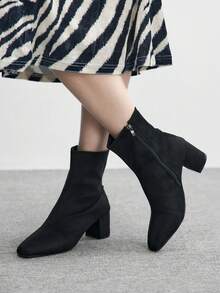 CUCCOO BIZCHIC Women's Fashionable Daily Commute Simple Versatile Solid Color Chunky Heel Ankle Boots - Black - View 4