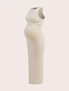 SHEIN 孕妇夏季纯色圆领无袖连衣裙 - 彩色 - 查看 3
