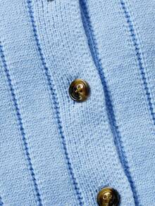 SHEIN 新生女宝宝可爱秋冬多功能针织连体衣，带脚套和帽子套装 - 藍色 - 查看 5