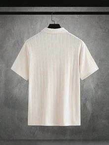 HIMLAND Men's Blue Button-Down Short Sleeve Shirt And White Side Pocket Casual Pants Set Men Casual Top And Bottom Set Men Navy Blue 2 Piece Set Men 2 Piece Set Linen Men Set Men Summer Pants Set - Apricot - View 7