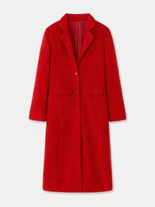 lacRébo Longline Red Wool Button Front Tailored Coat Autumn Winter Chic - Red - View 7