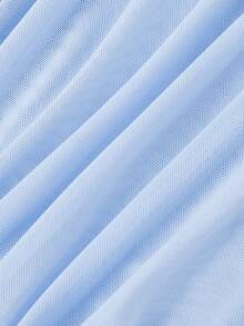 SHEIN MOD 女士针织网纱露肩修身迷你连衣裙，浅蓝色连衣裙 - 淺藍色 - 查看 6