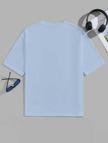 VIVINTIMO 浅蓝色度假海洋鱼贝壳印花白色圆领T恤（男士面料） - 淺藍色 - 查看 4