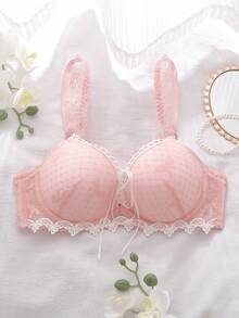 FairyFlirt Soutien-gorge à armatures avec décoration de dentelle contrastée, romantique pour femmes - Rose bonbon - Voir 1