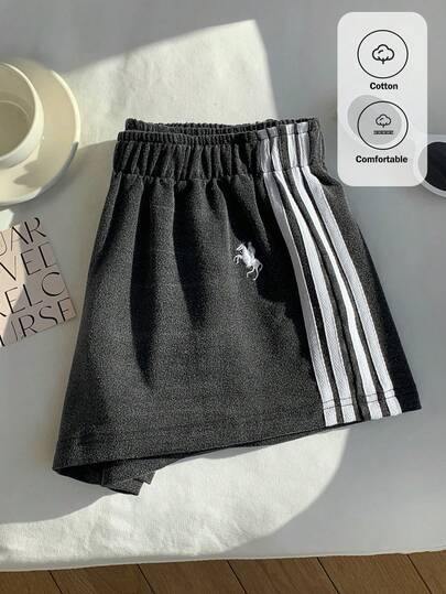 Comfortcana 2026 New Arrival Spring/Summer Fashionable Women's Elastic Waist Embroidered Striped Side Knit Wide Leg Shorts Summer Outfits For Women Beach Shorts Beach Outfit  Vacation Outfits Women 2000s Style