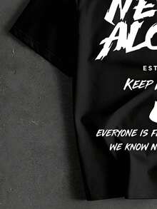 Manfinity ZONE917 Plus Size Men's Casual Slogan Printed T-Shirt, Summer Boxing Shirt Never Alone Shirt - Black - View 5