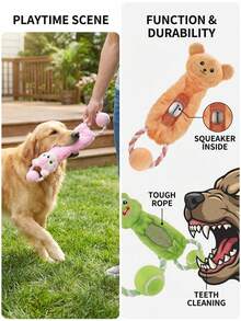 PETSIN Cute Animal Shaped Tennis Ring Plush Dog Toy, Containing BB Barking Sound, Interactive Play For Dogs - Multicolor - View 4