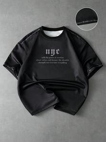 PAVTROS 男士圆领休闲日常印花短袖T恤，夏季，春夏，夏季，度假，复古，外出，派对，节日，送男友的礼物，街头风，运动 - 黑色 - 查看 3