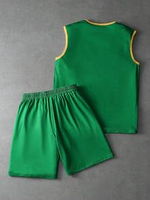 Manfinity Campus Court Conjunto de camiseta y pantalones cortos de verano casual y deportivo para hombres con estampado de letras en contraste de color, regalo para salida de fútbol y vacaciones, conjunto de jersey, chaleco y pantalones cortos en color amarillo y verde de Brasil, de primavera a verano, verano, vacaciones, vintage, salir, fiesta, festival, regalo para mi novio, ropa urbana, entrenamiento - Multicolor - Ver 3