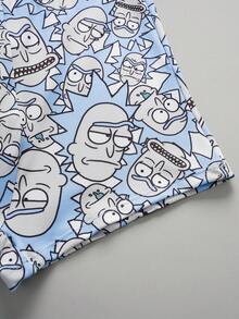 Rick and Morty X SHEIN 1 chiếc quần boxer nam in hình nhân vật hoạt hình và chữ cái, chất liệu thoải mái. - Xanh và trắng - Xem 3