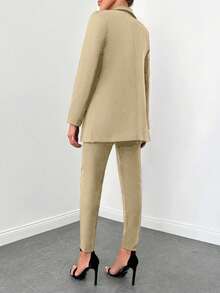 EURMUSE Conjunto De Chaqueta Y Pantalón Decorativos De Doble Botonadura Y Cuello De Solapa - Albaricoque - Ver 3