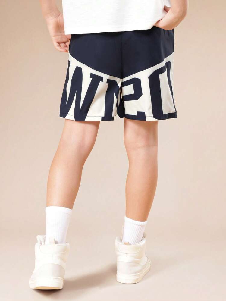 Large Letter Print Swim Shorts With Drawstring