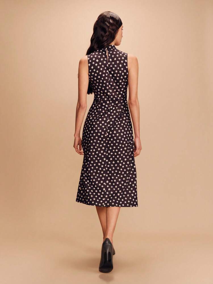 Sleeveless Black Maxi Dress With Mock Neck Elegant Dress Floral Dress Ditsy Dress Spring Summer Vacation French Style Parisian Style