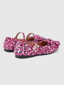 ROMWE Kawaii Women's Fashionable & Sweet Bow Decor Flats For Christmas 2000s Style Y2K - Red zebra leopard print big bow - View 4