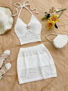 Pariaura 新款夏季海滩度假波西米亚休闲日常慵懒周末复古放松高端氛围百搭简约优雅纯色性感比基尼晚宴约会优雅女士欧美风女式针织两件套钩针两件套针织两件套奶油色两件套海滩两件套夏季两件套白色两件套半裙夏季两件套女士海滩度假套装女士两件套女士夏季套装两件套女士两件套女士夏季套装女士度假套装女士海滩套装两件套针织连衣裙 - 白色 - 查看 1