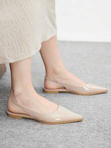 CUCCOO BIZCHIC 女士平底尖头杏色简约后跟带袢带平底鞋，日常百搭轻便舒适，适合通勤、工作等各种场合。 - 淺杏色 - 查看 5