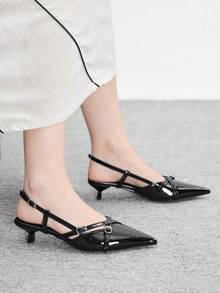 CUCCOO BIZCHIC 女士尖头漆皮黑色交叉绑带舒适高跟鞋，适合工作和休闲场合穿着 - 黑色 - 查看 4