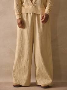 Musero Baggy Straight Leg Paper Bag Textured Elasticated Waistband Trouser Pants Spring Summer Holiday Essentials - Yellow - View 2