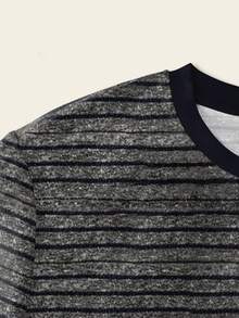 Lalippa 女士条纹圆领休闲宽松百搭上衣 - 深灰色 - 查看 3