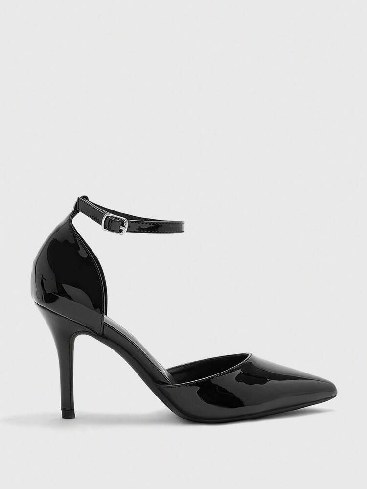 CUCCOO BIZCHIC Black Patent Leather Strap Pointed Toe Stiletto Sandals, Sexy And Chic Vibe, Combines Urban Modernity, Suitable For Young Women Who Prefer Unique Styles, Fits Casual Social Occasions Like Bars, Dates, Shopping, Can Also Be Paired With Suit Pants For A Cool Office Look Spring Shoes