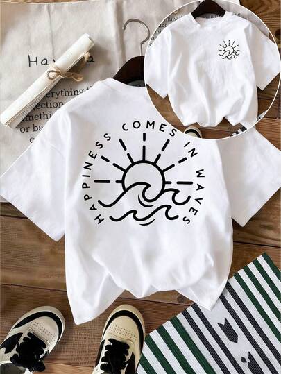 Flirla Camiseta de manga corta de verano casual y versátil con cuello redondo y estampado de letras y gráficos para mujer