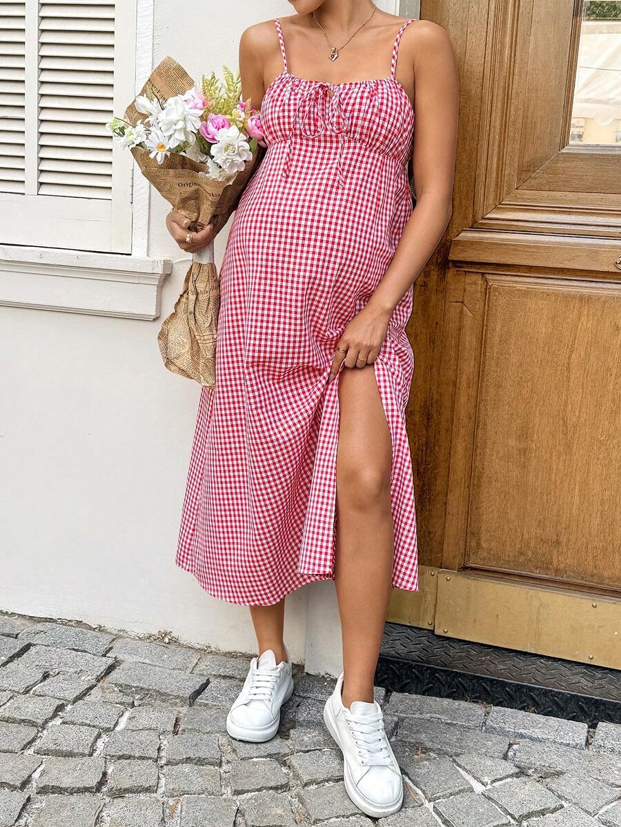 Maternity Clothes Maternity  Dress Summer Pregnant Clothes Red Plaid  Maternity Dress Comfortable Vacation