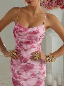 Lumalex 春季情人节甜蜜美丽情人节服装圣瓦伦丁节复活节婚礼订婚成人礼女士奢华派对印花连衣裙，是春季节日和情人节的理想之选 - 粉色 - 查看 6