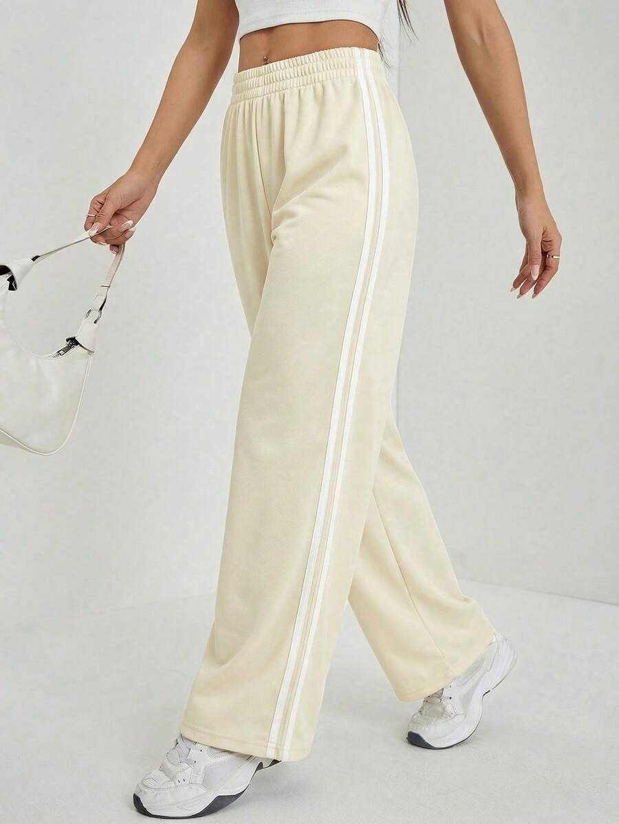 SHEIN PETITE Women's Casual Sports Pants With Striped Side Seam And Elastic Waist