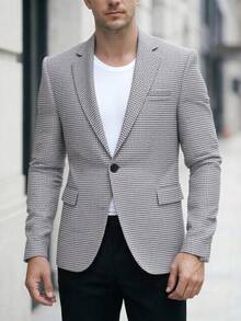 Manfinity Mode Men's Casual Commuter Notched Lapel Single-Breasted Suit Jacket, Autumn/Winter - Black and White - View 3