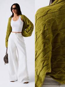 LYSMO Cárdigan corto de manga larga casual para mujer - Verde - Ver 1