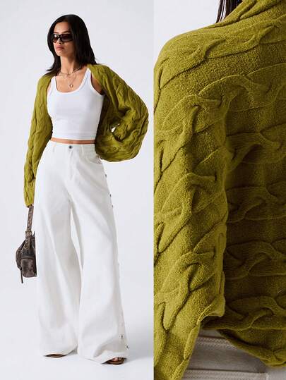 LYSMO 2026 New Arrive Minimalism Spring/Summer Women's Casual Daily Long Sleeve Cropped Cardigan/ Summer /Summer Holiday Outfits / Spring Outfit Women /Carnival Costume /Vacation Outfits Women / Summer Vacation Outfits /Y2k Clothes/2000s Style/ Spring Outfit Women/Spring Top /Valentine's/Carnival Costume/Carnival Outfit/ Going Out Outfits /Green Knitted Top