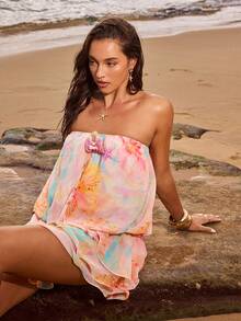 Opulessa 女士印花露背连体裤，适合春夏度假 - 粉色 - 查看 7