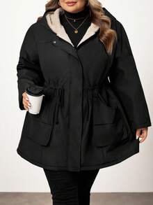 Enliva Chaqueta de forro polar impermeable de manga larga para mujer de talla grande, para otoño/invierno, para silueta redondeada tipo manzana - Negro - Ver 4